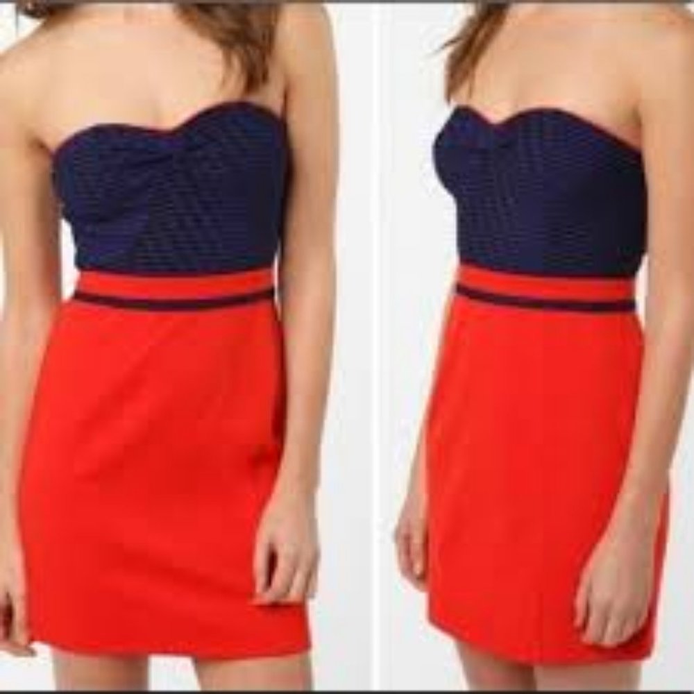 Silence + Noise Blue and Red Strapless Dress